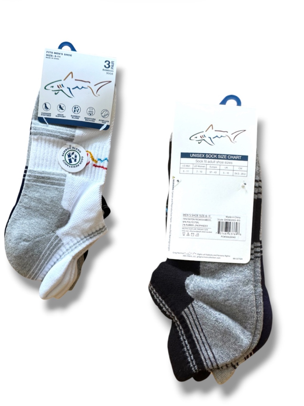 Greg Norman Men's Athletic Crew Socks - 3 Pack, White & Gray